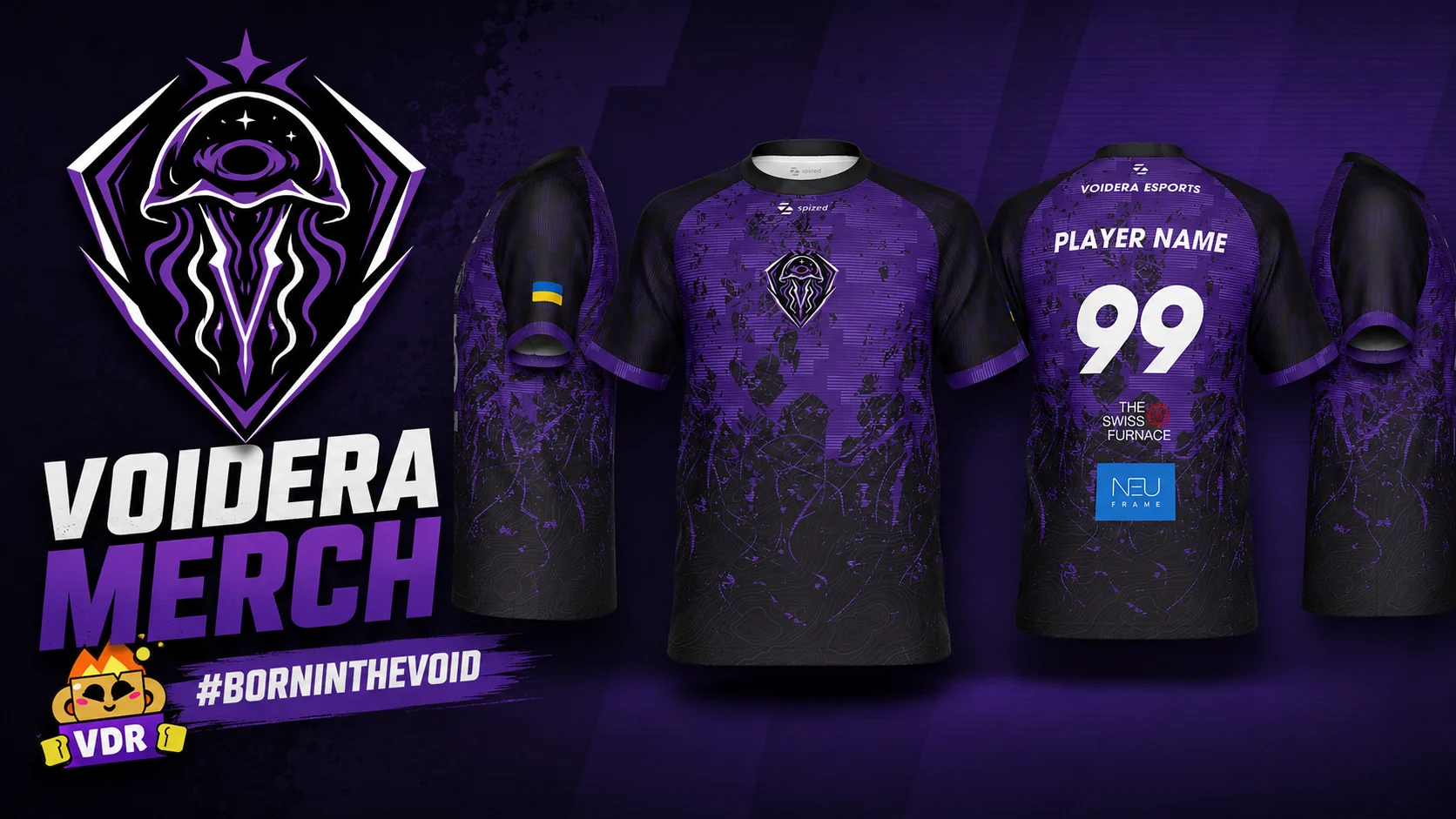 Official Voidera Esports purple and black jersey shown from multiple angles
